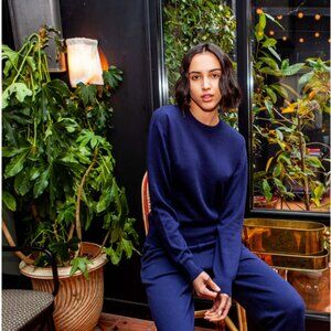 Olivia von Halle Carmel Paris Tracksuit in Silk-Cashmere Navy Size Small